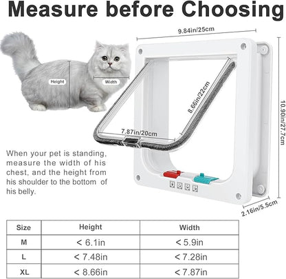 Cat Door, Safety Pet Door with 4 Way Lock, Weatherproof & Easy Installation Cat Flap Door for Interior Exterior Door, Window, Wall(X-Large, 8.66in x 7.67in Flap)