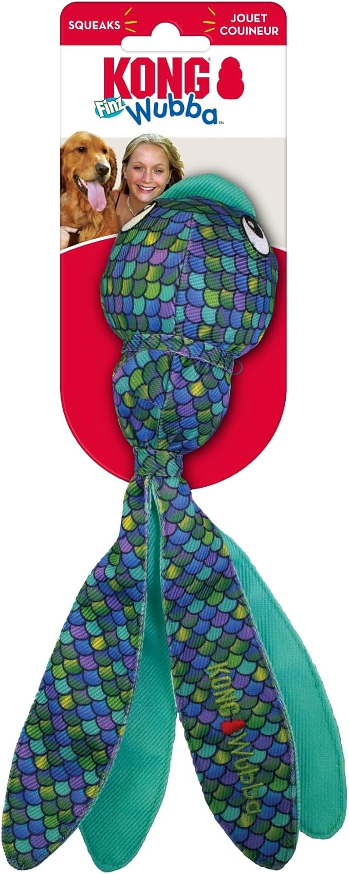 KONG Wubba Finz - Dog Toy for Tug of War & Fetch - Dog Supplies for Puppy & Dog Playtime - Outdoor & Indoor Dog Toy (Blue, Small)