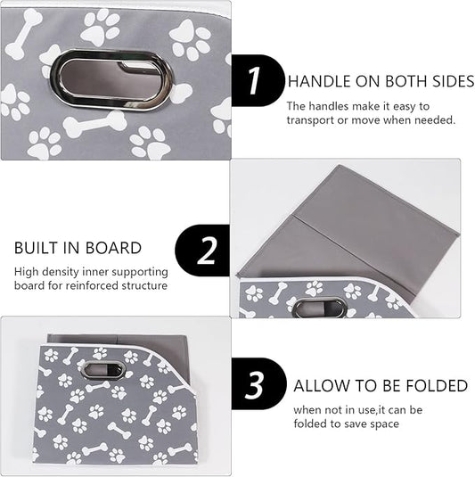 Geyecete Big Dog Toys Storage Bins Canvas Foldable Fabric Trapezoid with metal handles pet Baskets,Storage Bin Large toy box Organizer-BonePaw