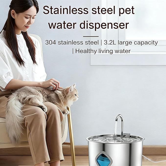 Dog Water Bowl Dispenser, 3.2l Triple Filtration System Circulating Water Flow Quiet Operation Dog Fountain Stainless Steel for Small to Medium-Sized Dogs and Cats & Multi-pet Home(1PCS)