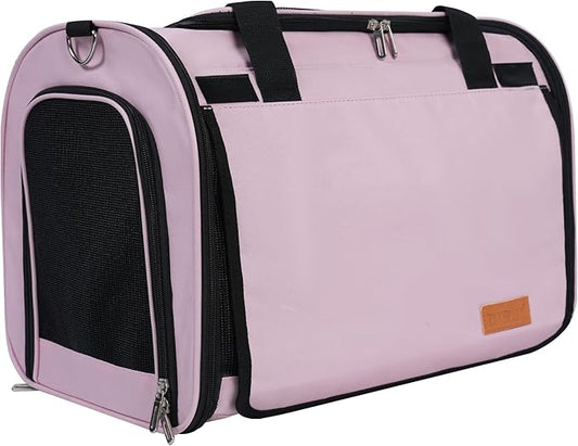 TWDEPART Cat Carrier Backpack - Multifunctional, Firm & Foldable with Roll-Up Shade, Breathable Design Includes Collapsible Bowl and Cushion (Pink)