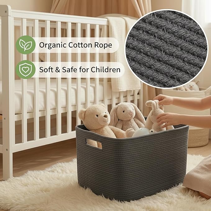 Woven Blanket Basket,96L Large Storage Bin for Blankets Toys Clothes,Decorative Rope Basket for Living Room Bedroom with Handles, Grey
