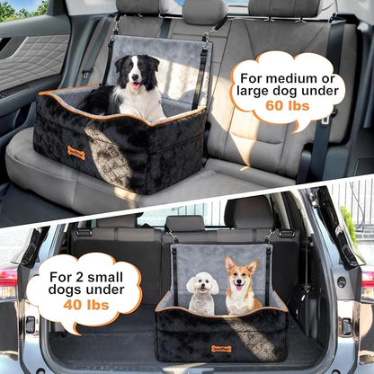 Dog Car Seat for Medium Dog, Dogs Booster Seat Under 50Lbs or 2 Small Dogs Washable, Pet Car Seats with 2 Safety Leashes, Pets Sofa Bed Cushion Add Thick Sponge, Pet Cars Carrier for Travel