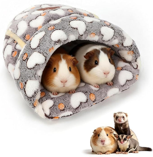 YUEPET Guinea Pig Bed Cuddle Cave Warm Fleece Cozy House Bedding Sleeping Cushion Cage Nest for Small Animal Squirrel Chinchilla Hedgehog Cage Accessories(White Heart