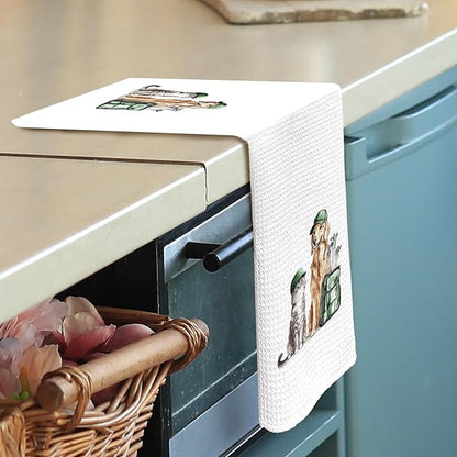 Golf Dog Cat Kitchen Towels - Golden Retriever Dish Towels, Sports Gifts, Pet Golf Club Decorative Absorbent Dishcloths Hand Towels for Kitchen Gym Spa Decor 16x24 Inches