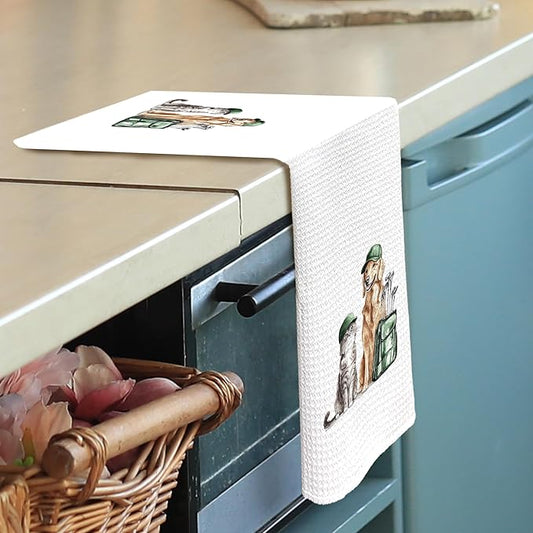 Golf Dog Cat Kitchen Towels - Golden Retriever Dish Towels, Sports Gifts, Pet Golf Club Decorative Absorbent Dishcloths Hand Towels for Kitchen Gym Spa Decor 16x24 Inches