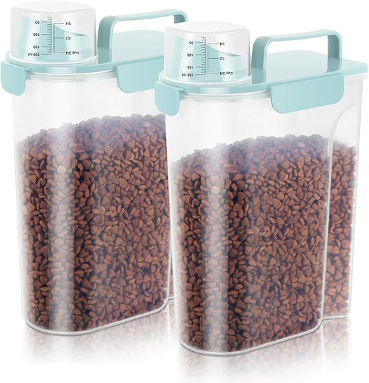 5Lbs Airtight Cat Dog Food Storage Container with Upgraded Large Nozzle BPA-Free, Pet Food Storage Containers for Rice, Grain, Pet Food, Flour, Dog Treat Storage (Blue x 2, 5L-2pack)