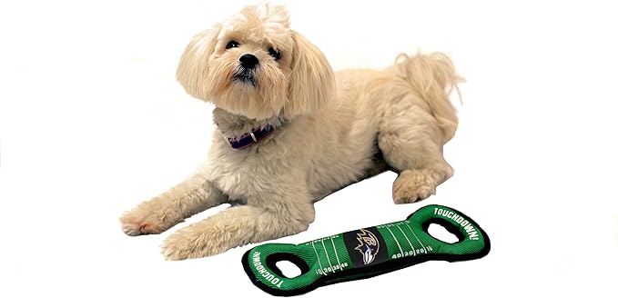 NFL Football Field Dog Toy with Squeaker. - Baltimore Ravens - for Tug, Toss, & Fetch. - Tough & Durable Pet Toy