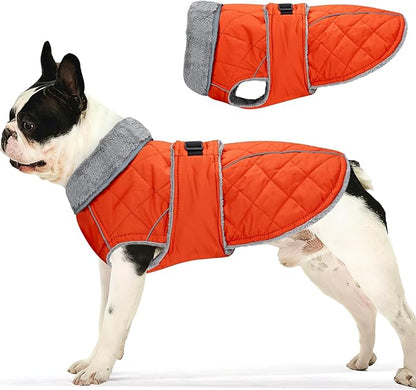 Dog Coat, Warm Dog Winter Coat for Medium Dogs, Waterproof Jacket with Adjustable Buckle & Velcro, Reflective Turtleneck Cold Weather Coats, Pet Fleece Vest Snow Jacket (Orange, S)