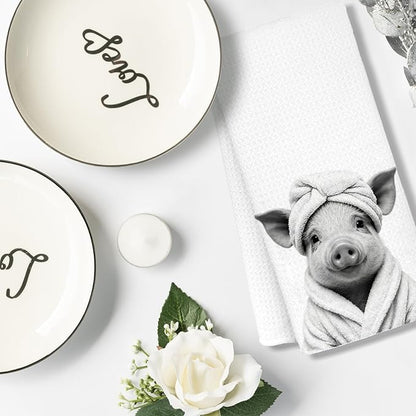Funny Pig Bathroom Hand Towels, Pig Gifts for Women, Gifts for Animal Lovers, Rustic Farmhouse Farm Animal Decorative Hand Towels for Bathroom Decor, 16x24 Inch