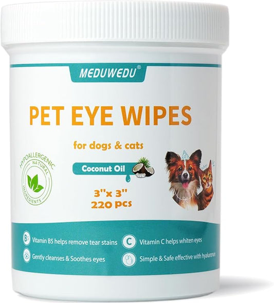 Eyes Wipes for Dogs & Cats 220 Counts, Grooming Kit Care for Dogs and Cats, Prevent Tear Stains, Eye Debris, Discharge, Mucus Secretions,Coconut Scent
