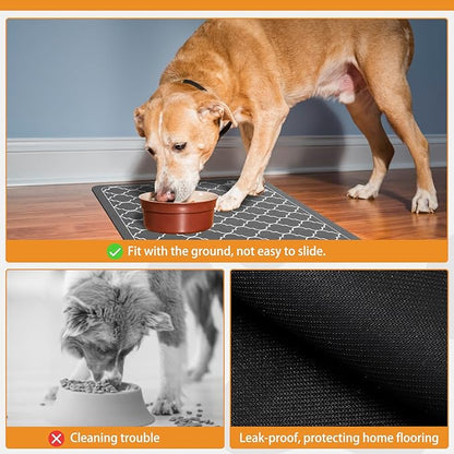 KOOLTAIL Dog Food Mat, Absorbent Pet Feeding Mat for Food and Water Bowls, Placement Pad for Floors with Waterproof Rubber Backing, Quick Dry Water Dispenser Mat for Dogs Puppy Cats, Grey, 16"x24"
