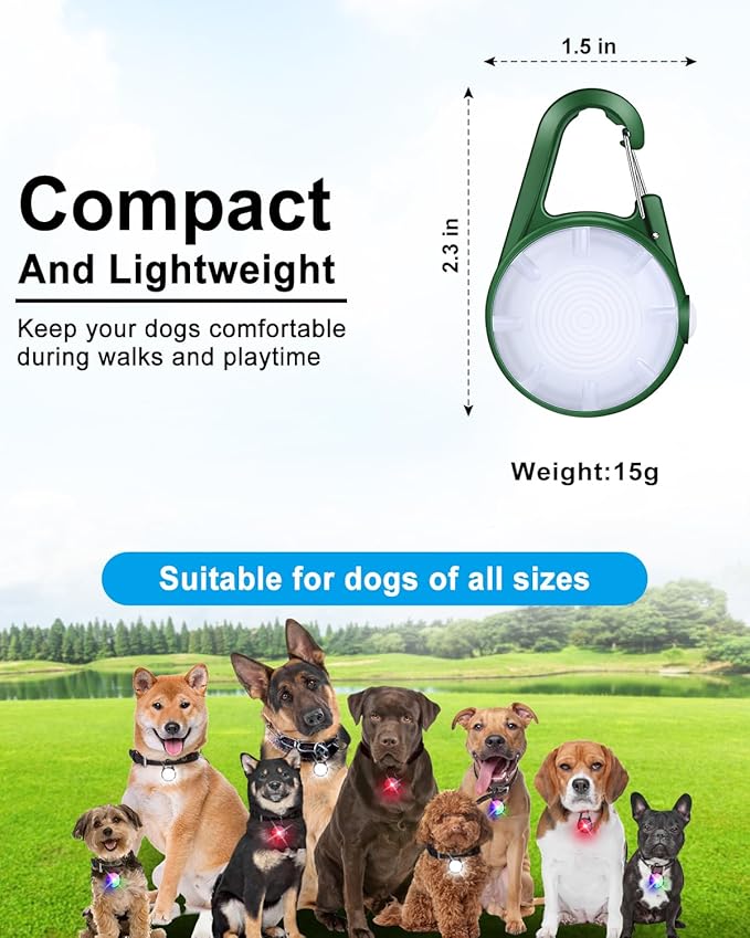 2 Pack Dog Collar Light, 4 Modes Clip On Dog Lights for Night Walking, Glow in The Dark LED Pet Collar Charm, Rechargeable Pet Camping Essentials for Nighttime Running, Cycling, Hiking(Army Green)