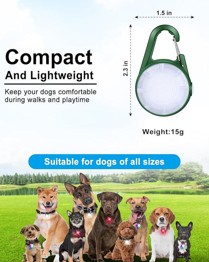2 Pack Dog Collar Light, 4 Modes Clip On Dog Lights for Night Walking, Glow in The Dark LED Pet Collar Charm, Rechargeable Pet Camping Essentials for Nighttime Running, Cycling, Hiking(Army Green)