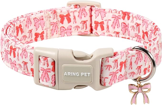 ARING PET Girl Dog Collar, Cute Spring Summer Pink Bow Puppy Pet Collars Necklace for Small Medium Large Female Dogs-L