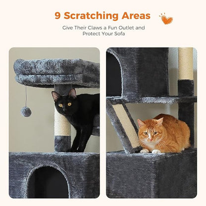 MUTTROS 70.8" Tall Cat Tree for Large Cats, Multi-Level Cat Tower with 8 Sisal Scratching Posts, 2 Top Perches, Big Condo, Large Hammock, and Cat Furniture for Indoor Cats, Dark Gray
