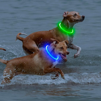 【2-Pack】 Rechargeable LED Dog Light Up Collar Set - Illuminate Night Walks with Universal Safety Light for Small, Medium, and Large Dogs (Green&Blue)