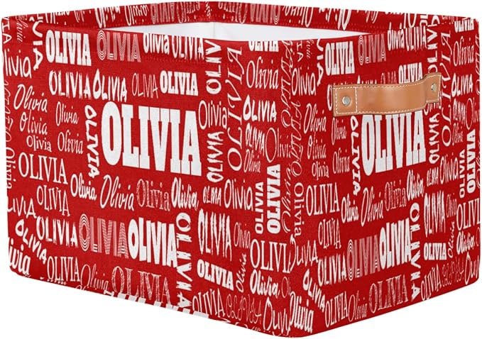Custom Rectangle Storage Basket, Personalized Name Organizer Bin for Pet/Children Toys, Books, Clothes, Perfect for Rooms/Playroom, Red Color