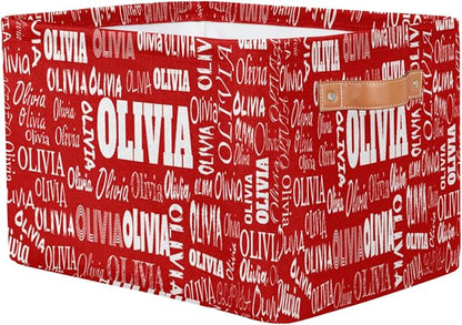Custom Rectangle Storage Basket, Personalized Name Organizer Bin for Pet/Children Toys, Books, Clothes, Perfect for Rooms/Playroom, Red Color
