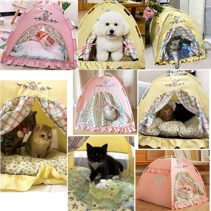 Cute Cat Teepee Cave, Cat Tent Foldable Indoor Outdoor with Thick Mat,Puppy Bed Tent,Bunny Pet Tent Teepee,Portable Dog House Teepee Tent, Cat Bed,Dog Bed Tent,Puppy Bunny,Pet Tent Teepee (Z1, M)