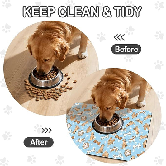 Dog Food Mat for Pet Cat Food Mat, Blue Absorbent Quick Dry Dog Bowl Mats for Food and Water, Non-Slip Cat Pet Feeding Mats for Floor Placemats 12"x20"