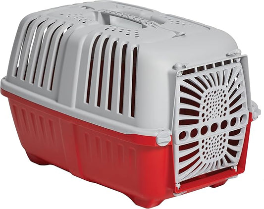 MidWest Homes for Pets Spree Travel Carrier - Hard-Sided Dog & Cat Carrier, Small Pet Travel Crate with Handle, Ventilated Design, Durable Plastic Door, Easy Assembly, 22-Inch, Red