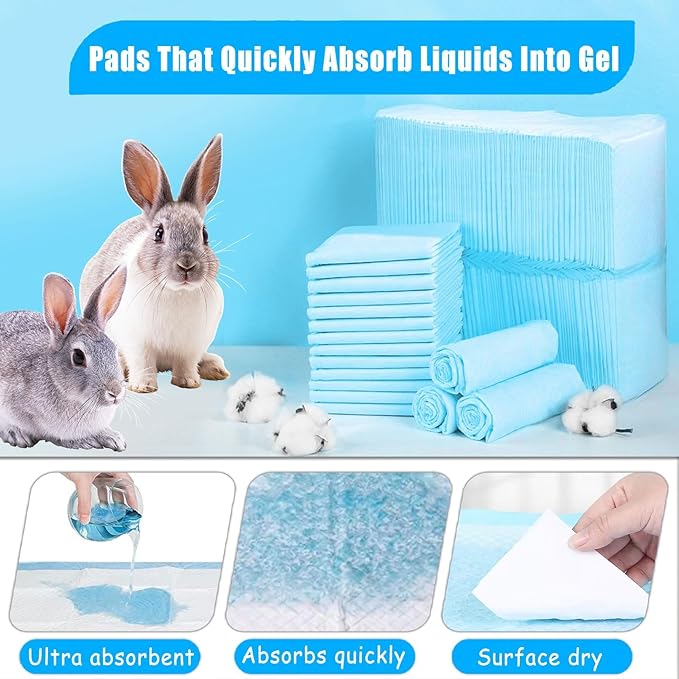 kathson 100Pcs Rabbit Pee Pads,18" x13" Disposable Bunny Diapers Cage Liners,Super Absorbent Pet Toilet Training Pads for Guinea Pig,Hedgehogs,Hamsters,Chinchillas,Cats,Reptiles and Small Animals