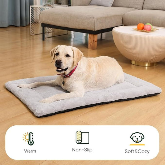 Washable Dog Bed for Crate, Ultra Soft Plush Dog Crate Pad for Medium to Large Dogs, Non Slip Cushion for Metal Crates, Indoor or Travel, 36 x 23 Inch, Gray
