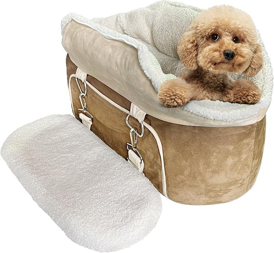 Johnear Puppy Dog Booster Seat for Small Dog up to 28 lbs Outing Car Travel, 3 in 1 Portable Pet Handbag Sofa Dogs Car Center Console Seats Winter Warm Pet Carrier with Safety Belt for Passenger Seat