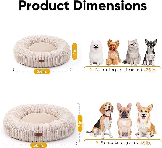 FUKUMARU Small Dog Bed, Gradient Color Donut Dog Beds for Anxious Puppies, 25 inches Calming Orthopedic Dog Beds, Round Pet Beds with Washable Cover, Cute Cat Bed for Indoor Cats, Camel