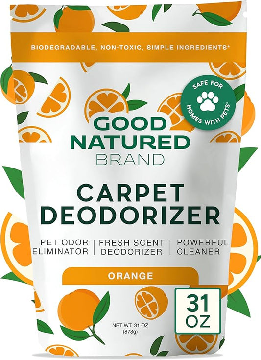 Good Natured Brand | Carpet Deodorizer & Freshener Powder | 31 oz Pet Odor Eliminator for Strong Odor & Pet Urine | Fresh Natural Sweet Orange Scent | Safe for Homes with Pets