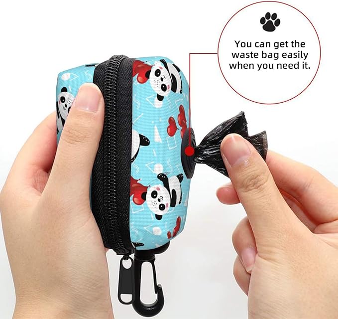 Dog Poop Bag Holder for Leashes - Lightweight Pet Waste Bags Dispenser Doggy Zippered Pouch for Puppy Walking Accessories(Panda)