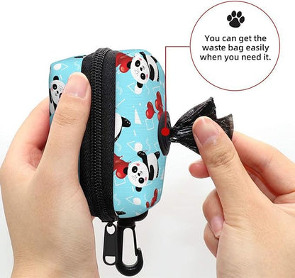Dog Poop Bag Holder for Leashes - Lightweight Pet Waste Bags Dispenser Doggy Zippered Pouch for Puppy Walking Accessories(Panda)
