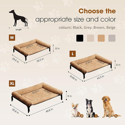 Elevated Dog Bed with Removable Bolster Cushion Mat, Raised Pet Cot for Extra Large Sized Dogs with Breathable & Washable Mesh, Indoor & Outdoor Pet Hammock with Skid-Resistant Feet.