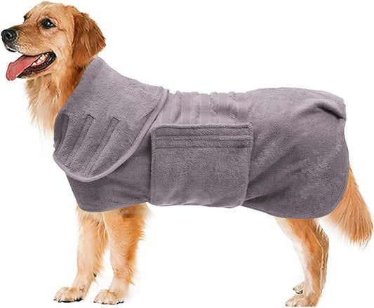 Geyecete Dog Drying Coat - Fast Drying Dog Bath Robe Towel - Microfibre Super Absorbent, Luxuriously Soft - Gray - S