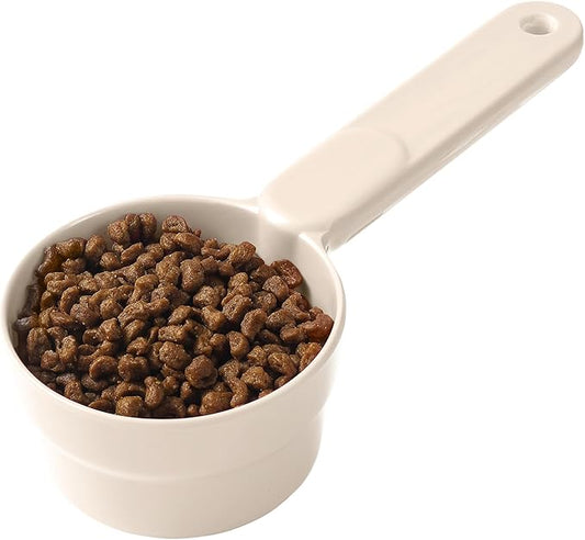 Dog Cat Food Scoop - Pet Food Scoop Dog Food Measuring Cup 1/2 1/4 Cup, Comfortable Long Handle for Easy to Scoop Food, White 1/2 Cup