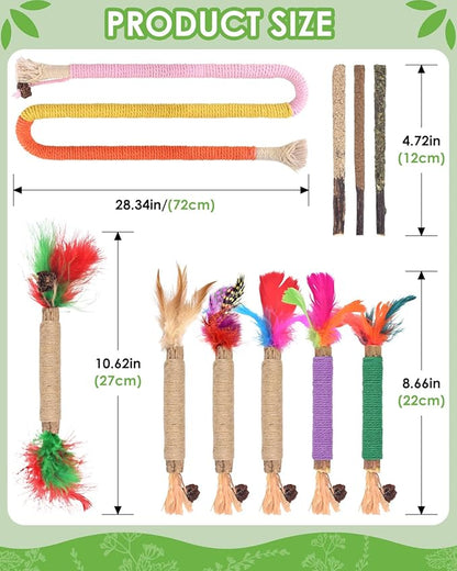 TINDTOP Cat Chew Toys, 12 Pack Silvervine Chew Sticks with 2 Pack Chew Ropes for Kittens Teeth Cleaning, Increase Appetite, Aggressive Chewers Cat Dental Toy