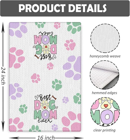 Dog Mom Gifts Kitchen Towels, Dog Lovers Owners Gifts for Women, Colorful Dogs Paws Hand Towels for Bathroom, 16x24 Inches