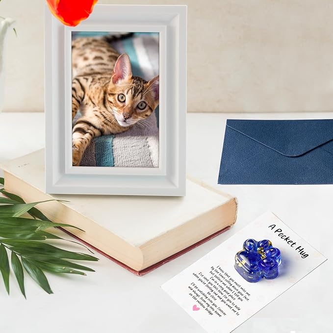 Loss of Pet Sympathy Gift - 2 Pack Glitter Blue Mini Paw Pocket Hug Toy with Memorial Card Envelope Remembrance Bereavement Gift Loss of Dog Cat Sympathy Favor Pet Lovers Stress Relief Toy