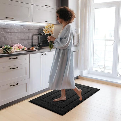 GRANNY SAYS Kitchen Mats for Floor, Kitchen Rugs Non Slip Washable, Thick Sink Rugs Floor Mats for Laundry Hardwood Floors, Washable Small Carpet Low Profile, 32'' x 20'', Black