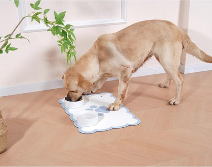 Ralxion Scalloped Dog Feeding Mat, Absorbent Mats for Dog Food and Water Bowl, Dispenser, Cute Elegant Aesthetic Water Blue Scallop Pet Placemat for Dogs, Cats, Puppy Accessories, 17" X 24”