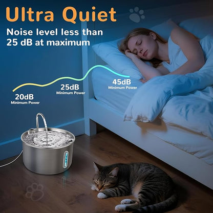 Cat Water Fountain Stainless Steel,135oz/4L,with Adjustable Pump & 3 Flow Modes, Ultra-Quiet Automatic Cat Dog Water Dispenser, Large Capacity Water Fountain for Cats,Dogs,Multiple Pets (20)