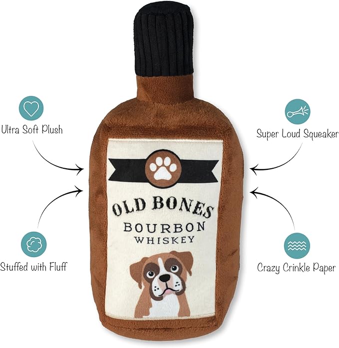 Fringe Studio Old Bones Whiskey Plush Dog Toy, Pet Shop Collection (314454)