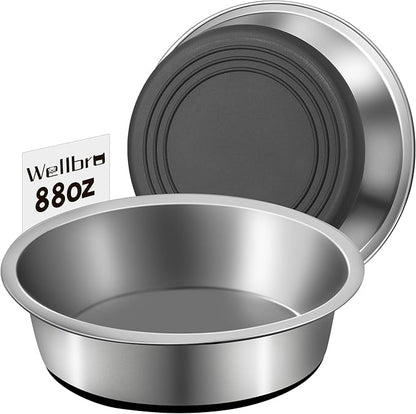 Stainless Steel Dog Bowls, Non Slip Dog Metal Bowls, 2 Pack Food and Water Pet Feeders Heavy Duty Dishwasher Safe (88oz, 11cup)