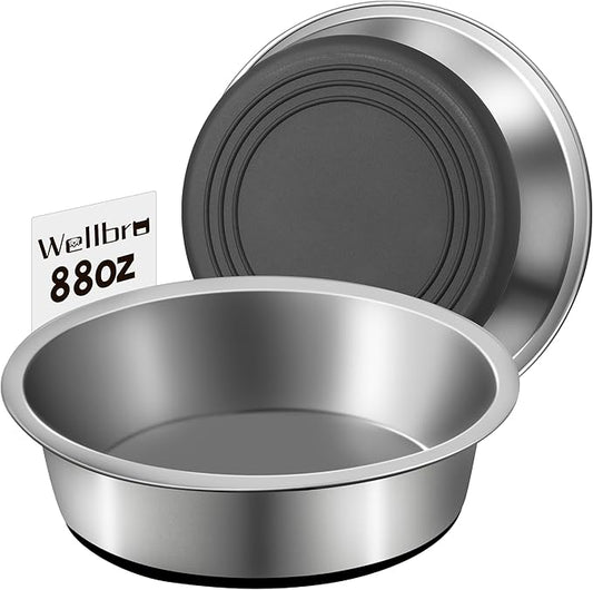 Stainless Steel Dog Bowls, Non Slip Dog Metal Bowls, 2 Pack Food and Water Pet Feeders Heavy Duty Dishwasher Safe (88oz, 11cup)