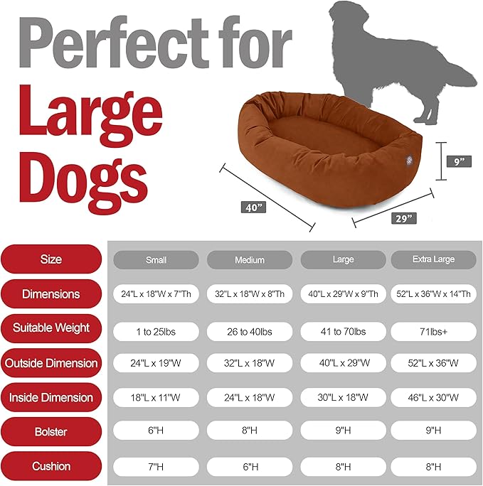 Majestic Pet 40 Inch Suede Calming Dog Bed Washable – Cozy Soft Round Dog Bed with Spine Support for Dogs to Rest Their Head - Fluffy Donut Dog Bed 40x29x9 (Inch) - Round Pet Bed Large – Rust (2025)