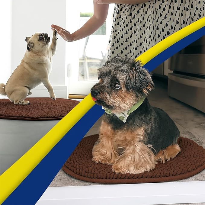 Muddy Mat® Shown on TV – Super Absorbent Microfiber Dog Door Mat for Muddy Paws, Non-Slip Washable Pet Rug, Quick Dry Chenille Entryway Carpet,Machine Washable Indoor Outdoor Mat, Brown Oval 6ft x 9ft