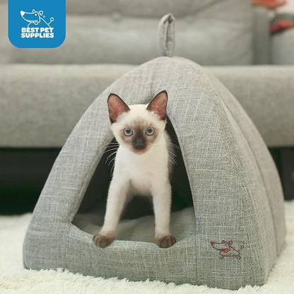Best Pet Supplies Dog House Bed Crate Mat Tent Indoor Round Soft Plush for Small, Medium, and Large Breeds - Gray Linen, 19 x 19 x H:19"