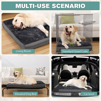 Waterproof XXL Dog Beds Large Sized Dogs, Outdoor Washable Crate Pad 48 inch, Jumbo XXLarge Orthopedic Foam Pet Bed with Removable Cover Reversible, Anti-Slip Kennel Pad, 47"x29", Dark Gray