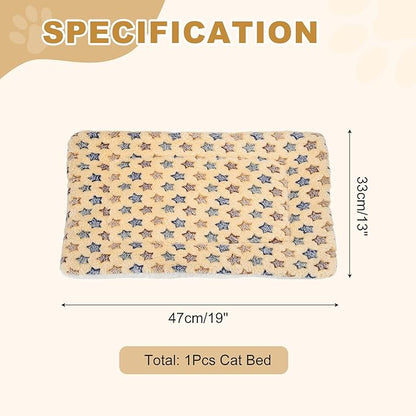 Dog Cat Bed Mat, Soft Coral Fleece Pet Cushion Pad with Cute Star Print, Warm Washable Pet Bed 19x13 Inches, (Coffee), Intended for Medium Small Dog Cat